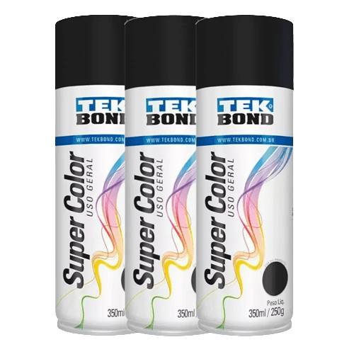 Kit 3 tintas spray preto fosco de uso geral 350 ml