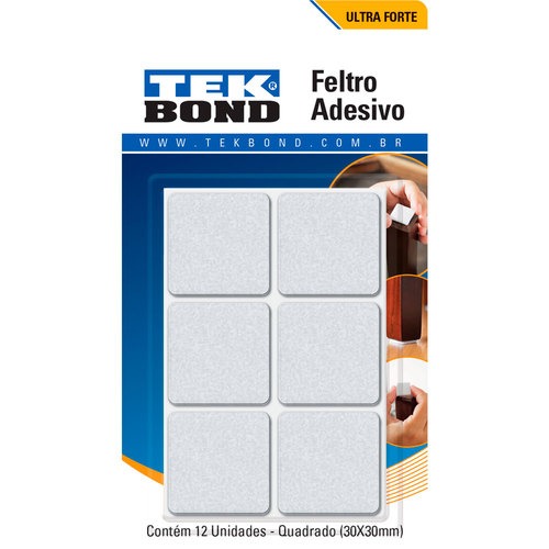 Feltro protetor adesivo quadrado 30 mm branco com 12 unidades