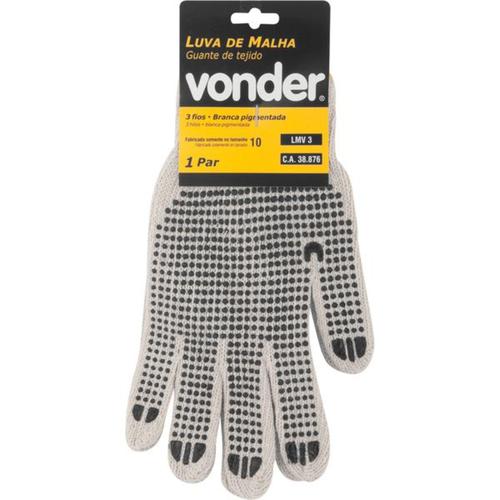 Luva de malha 3 fios branca pigmentada tamanho 10 - LMV 3 Luva de malha 3 fios branca pigmentada tamanho 10 - LMV 3