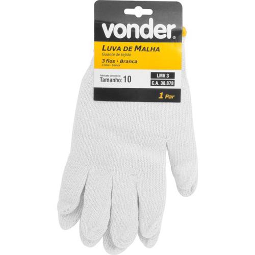 Luva de malha 3 fios branca tamanho 10 - LMV 3 Luva de malha 3 fios branca tamanho 10 - LMV 3