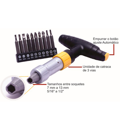 Chave catraca multiuso com 10 ponteiras - Turbo Driver Chave catraca multiuso com 10 ponteiras - Turbo Driver