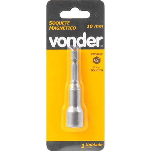 Soquete magnético sextavado 10 mm x 65 mm encaixe 1/4 Soquete magnético sextavado 10 mm x 65 mm encaixe 1/4