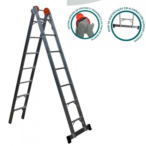 Escada de alum�nio extens�vel 2,95 x 4,45 m 2 x 8 degraus 3 em 1