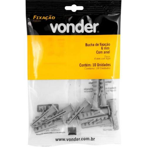 Bucha de fixação 6 mm com anel 10 peças Bucha de fixação 6 mm com anel 10 peças