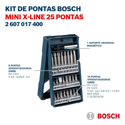Jogo de bits e pontas 25 peças com estojo - Mini X-Line Jogo de bits e pontas 25 peças com estojo - Mini X-Line
