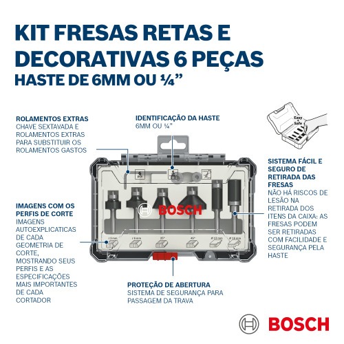 Jogo de fresas para madeira 6mm com 6 peças Jogo de fresas para madeira 6mm com 6 peças