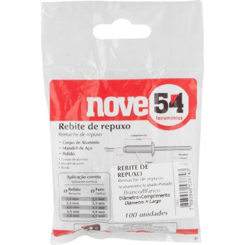 Rebite de repuxo 4,0 mm x 16 mm branco com 50 pe�as