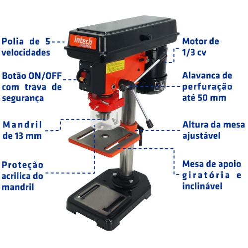 Furadeira de bancada 1/3 hp mandril de 1/2 Furadeira de bancada 1/3 hp mandril de 1/2