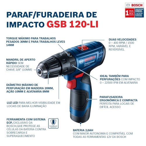 Furadeira Parafusadeira de impacto 3/8 Furadeira Parafusadeira de impacto 3/8