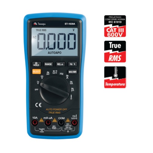 Mult�metro digital port�til CAT III 600V True RMS - ET-1639A