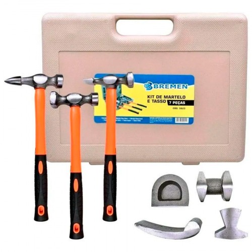 Jogo de martelo e tasso em a�o 7 pe�as com maleta - 5623
