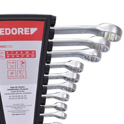 Jogo de chave combinada 6 a 22 mm aço cromo vanádio com 12 peças - R09105112 Jogo de chave combinada 6 a 22 mm aço cromo vanádio com 12 peças - R09105112