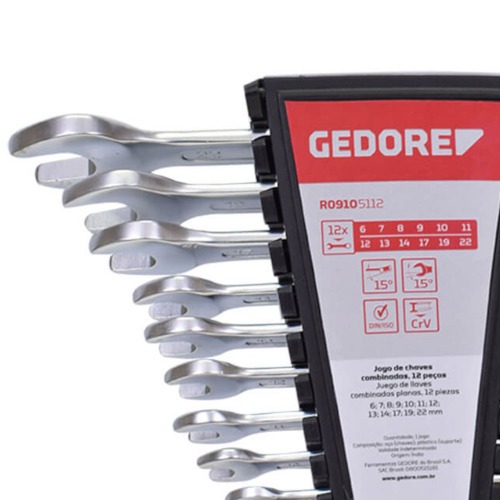 Jogo de chave combinada 6 a 22 mm aço cromo vanádio com 12 peças - R09105112 Jogo de chave combinada 6 a 22 mm aço cromo vanádio com 12 peças - R09105112