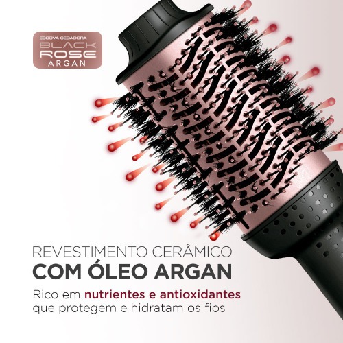 Escova secadora 1200W 3 em 1 Black Rose Argan - ES-14 220V Escova secadora 1200W 3 em 1 Black Rose Argan - ES-14 220V