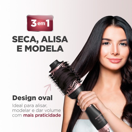 Escova secadora 1200W 3 em 1 Black Rose Argan - ES-14 220V Escova secadora 1200W 3 em 1 Black Rose Argan - ES-14 220V