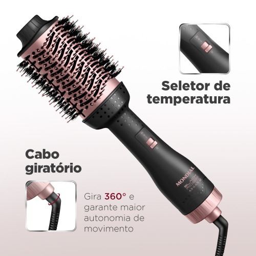 Escova secadora 1200W 3 em 1 Black Rose Argan - ES-14 220V Escova secadora 1200W 3 em 1 Black Rose Argan - ES-14 220V