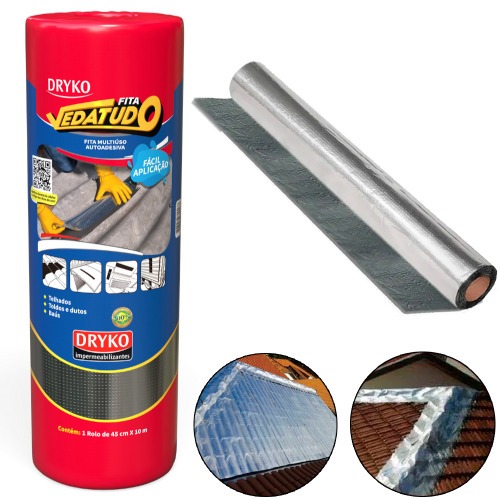 Fita manta asfáltica auto adesiva aluminizada multiuso 45 cm x 10 m - Vedatudo Fita manta asfáltica auto adesiva aluminizada multiuso 45 cm x 10 m - Vedatudo