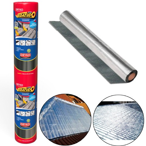 Fita manta asfáltica auto adesiva aluminizada multiuso 90 cm x 10 m - Vedatudo Fita manta asfáltica auto adesiva aluminizada multiuso 90 cm x 10 m - Vedatudo