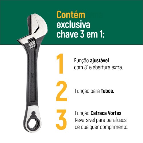 Jogo de soquete 10 a 19 mm com chave catraca/ajust�vel - Vortex X6