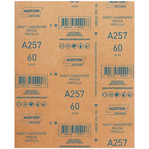 Folha de lixa para massa 225 x 275 mm - A257 Folha de lixa para massa 225 x 275 mm - A257