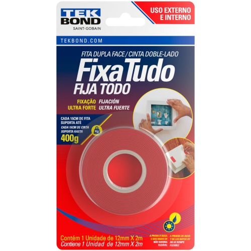 Fita dupla face acrílica 12 mm x 2 m uso externo - Fixa Tudo Fita dupla face acrílica 12 mm x 2 m uso externo - Fixa Tudo