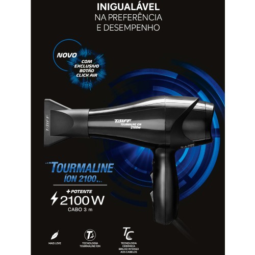 Secador de cabelo 2100 watts 4 temperaturas - Tourmaline íon 220V Secador de cabelo 2100 watts 4 temperaturas - Tourmaline íon 220V