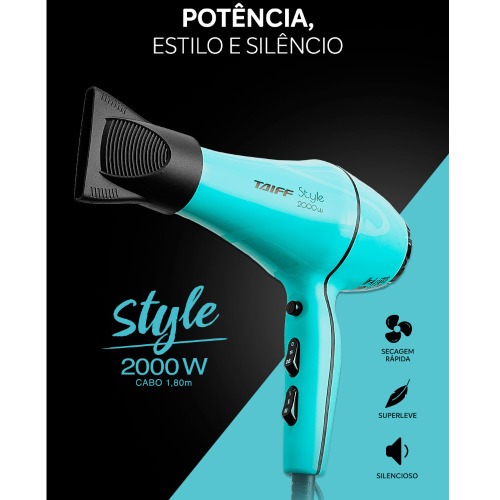 Secador de cabelo 2000 watts 3 temperaturas - Style azul tiffany 110V Secador de cabelo 2000 watts 3 temperaturas - Style azul tiffany 110V