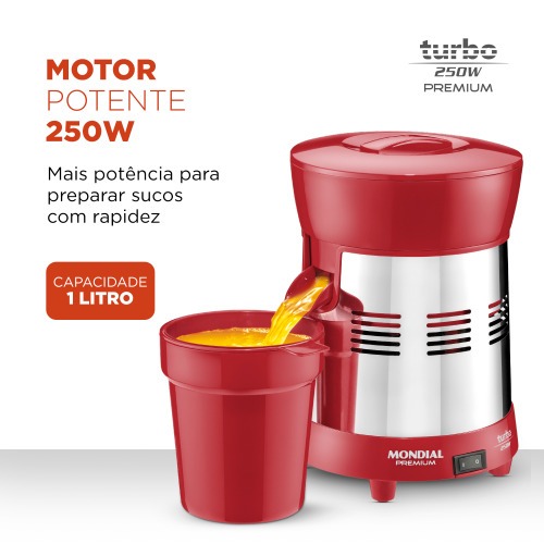 Espremedor de frutas 1,25L inox Turbo RED - E-24 110V/220V Espremedor de frutas 1,25L inox Turbo RED - E-24 110V/220V