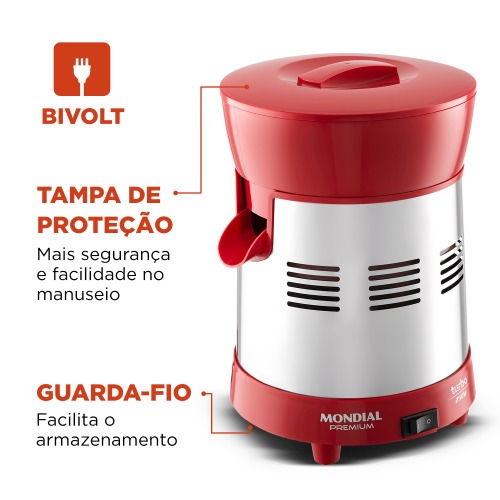 Espremedor de frutas 1,25L inox Turbo RED - E-24 110V/220V Espremedor de frutas 1,25L inox Turbo RED - E-24 110V/220V