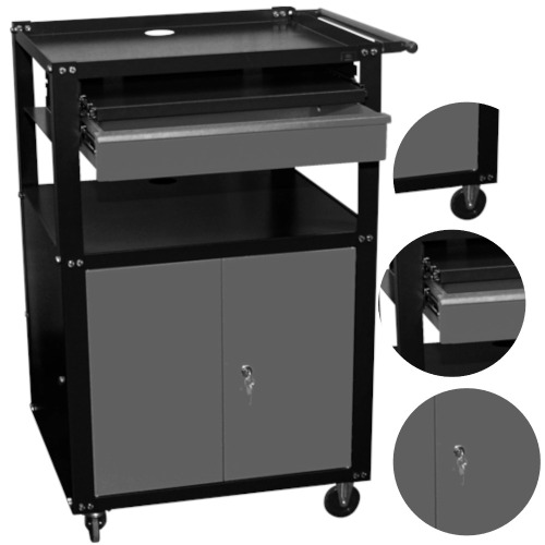 Rack m�vel semi fechado para computador com gaveta - Dark