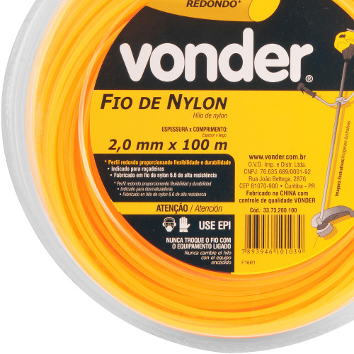 Fio de nylon redondo 2,0 mm x 100 metros para roçadeira Fio de nylon redondo 2,0 mm x 100 metros para roçadeira