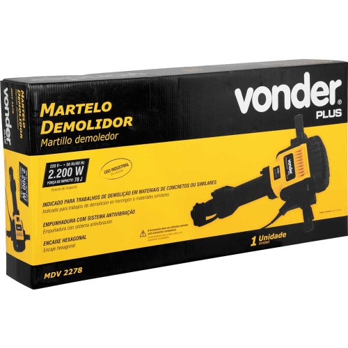Martelo demolidor 2.200W 78 joules encaixe sextavado 28 mm com acessórios - MDV 2278 220V Martelo demolidor 2.200W 78 joules encaixe sextavado 28 mm com acessórios - MDV 2278 220V