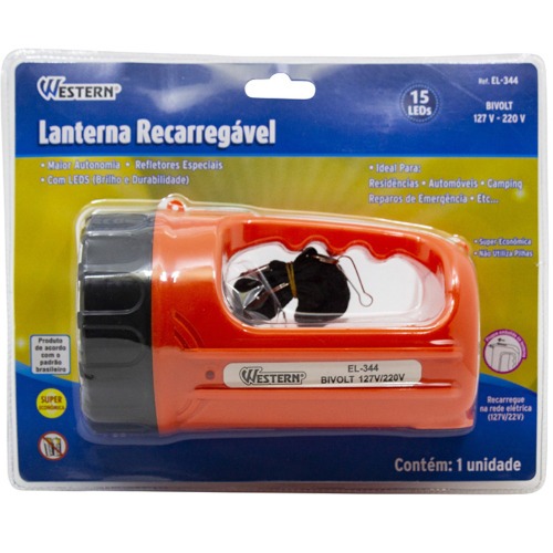 Lanterna a bateria 4V recarreg�vel com 15 Leds - EL-344  110V/220V