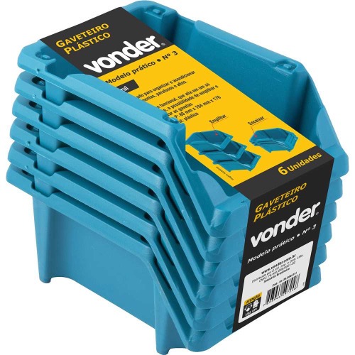 Gaveta plástica para estante nº 3 azul jogo com 6 peças modelo prático Gaveta plástica para estante nº 3 azul jogo com 6 peças modelo prático