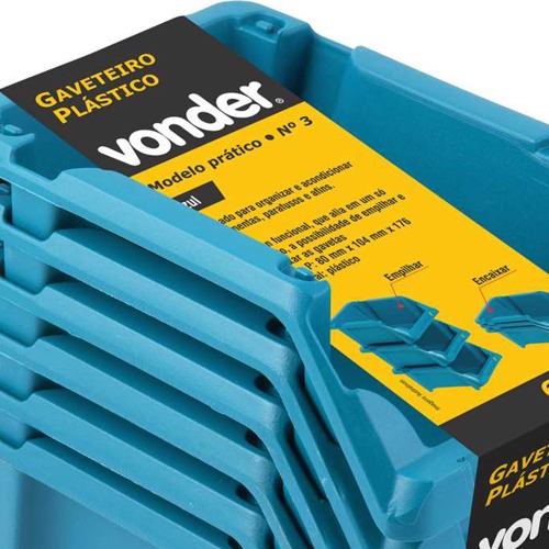 Gaveta plástica para estante nº 3 azul jogo com 6 peças modelo prático Gaveta plástica para estante nº 3 azul jogo com 6 peças modelo prático