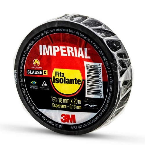 Fita isolante antichama 18 mm x 20 m preta - Imperial Fita isolante antichama 18 mm x 20 m preta - Imperial