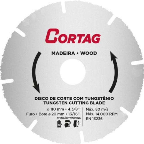 Disco de corte para madeira em tungst�nio 110 x 20 mm - 61346