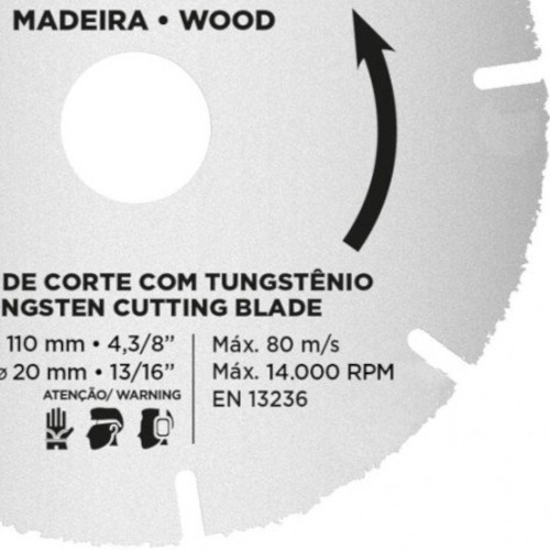 Disco de corte para madeira em tungst�nio 110 x 20 mm - 61346