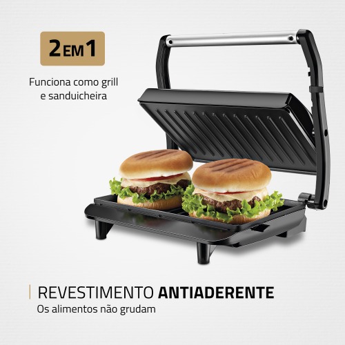 Sanduicheira e grill antiaderente 1000 watts inox Master Press- PG-01  110V