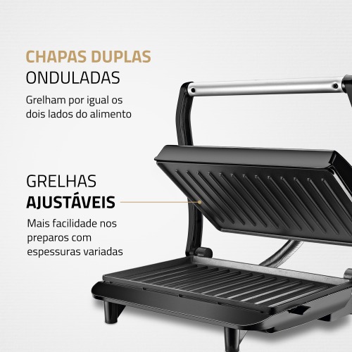 Sanduicheira e grill antiaderente 1000 watts inox Master Press- PG-01  110V