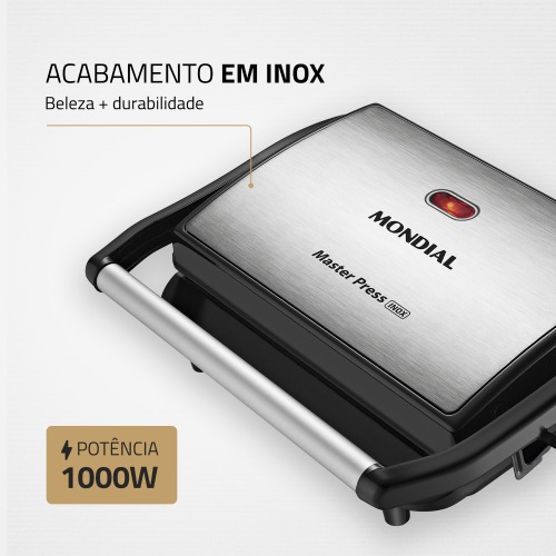 Sanduicheira e grill antiaderente 1000 watts inox Master Press- PG-01  110V