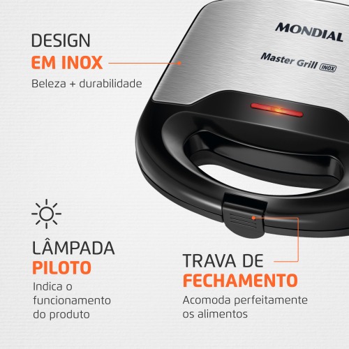 Sanduicheira Grill antiaderente 750 watts inox - S-20  110V