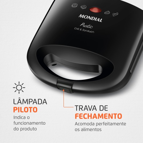 Sanduicheira Grill antiaderente 750 watts Pratic Grill - SN-01 220V Sanduicheira Grill antiaderente 750 watts Pratic Grill - SN-01 220V