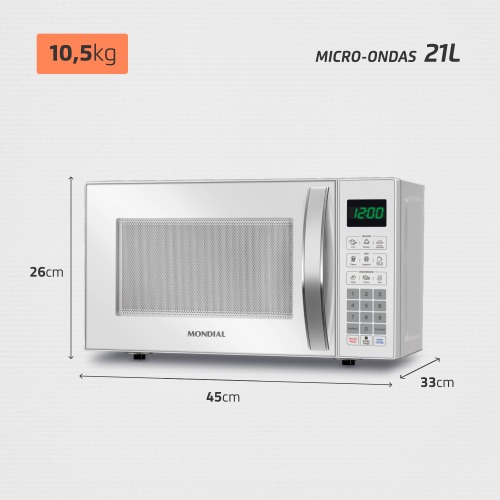 Micro-ondas 21 litros 1200W 10 níveis de potência - MO-01-21-W 110V Micro-ondas 21 litros 1200W 10 níveis de potência - MO-01-21-W 110V