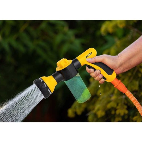 Esguicho plástico para jardim com copo para sabão 8 funções Esguicho plástico para jardim com copo para sabão 8 funções
