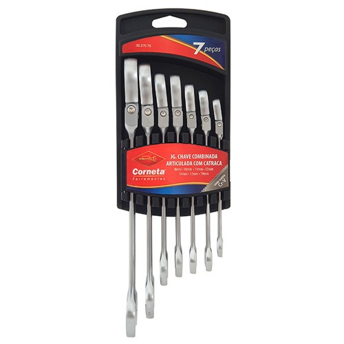 Jogo de chave combinada com catraca articulada 8 a 19 mm 7 peças - 3227070 Jogo de chave combinada com catraca articulada 8 a 19 mm 7 peças - 3227070