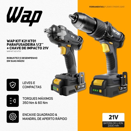 Combo Furadeira Parafusadeira de impacto K21 ID03 + Chave de impacto K21 CH01 21V - K21 KT01  110V/220V