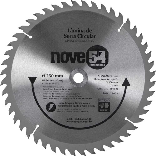 Disco de serra para madeira 250 x 30 mm 48 dentes Disco de serra para madeira 250 x 30 mm 48 dentes