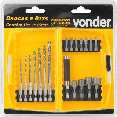 Jogo combinado brocas e bits com 19 peças Jogo combinado brocas e bits com 19 peças