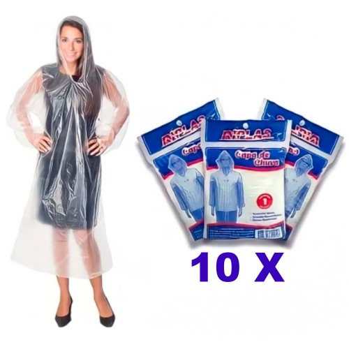 Kit 10 Capas de chuva descartáveis transparentes - B2W020 Kit 10 Capas de chuva descartáveis transparentes - B2W020